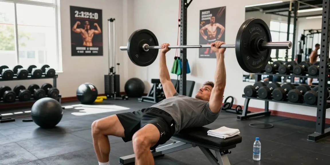 Esteroidesshop: Hombre levantando pesas en gimnasio moderno y luminoso.