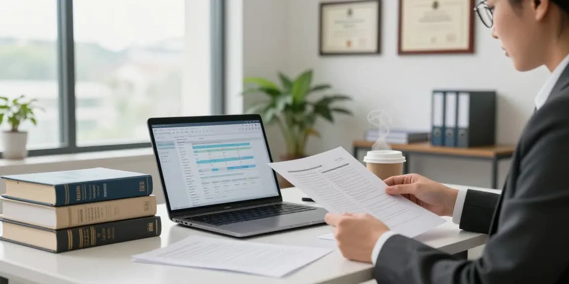 Go through essential legal documents in a professional law office setting.