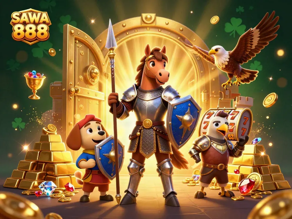 Join the excitement of SAWA 888 as a knight ventures into a treasure-filled casino!