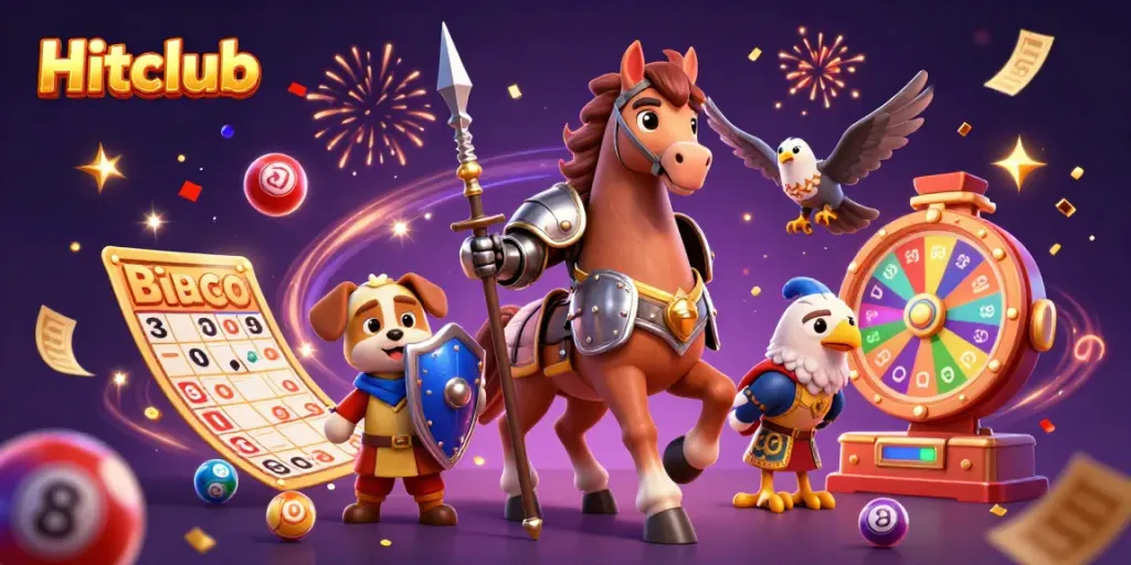 Win big with Hitclub in this vibrant, action-packed gaming scene featuring dynamic gambling elements.