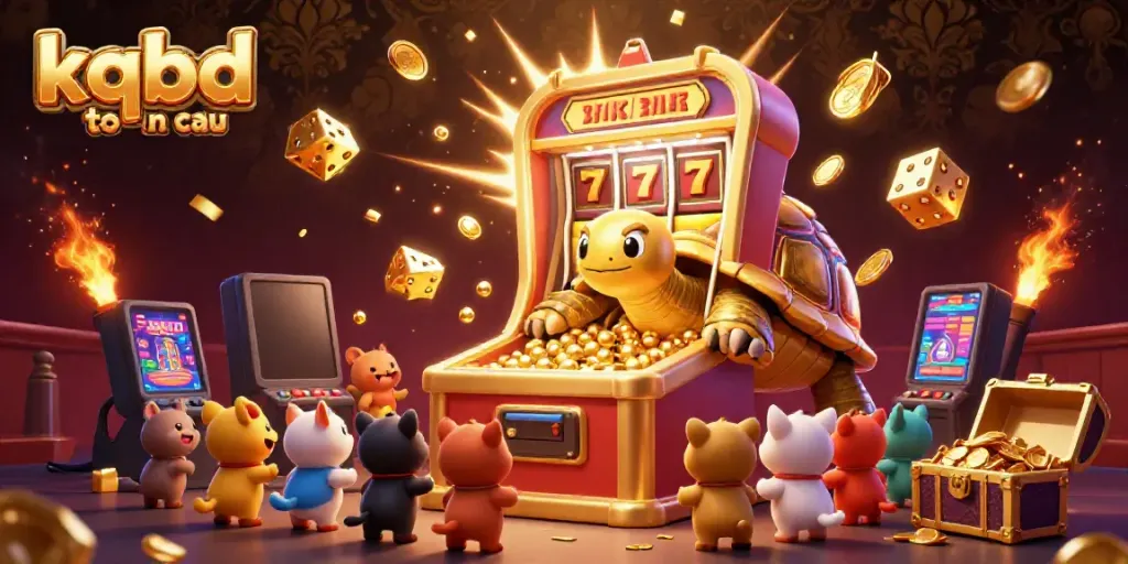 Engage with the thrilling kqbd toan cau casino experience through an exciting 3D illustration showcasing vibrant slot machines and animated characters.