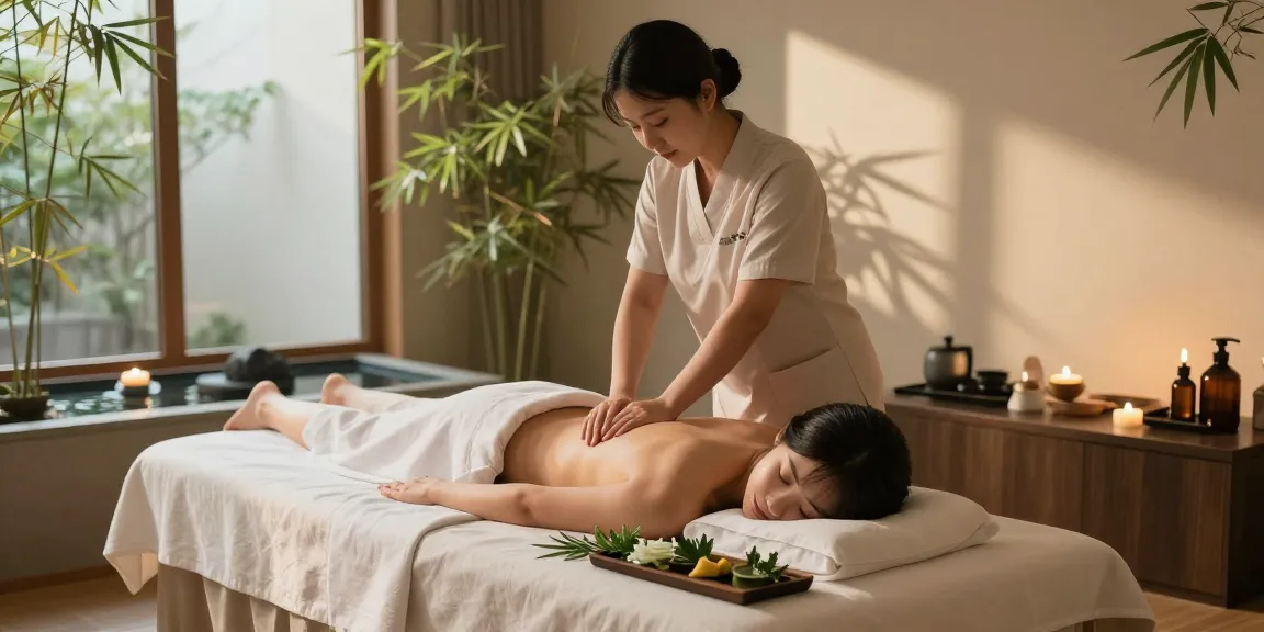 Relaxing 부천출장마사지 session in a modern spa with calming decor and warm lighting