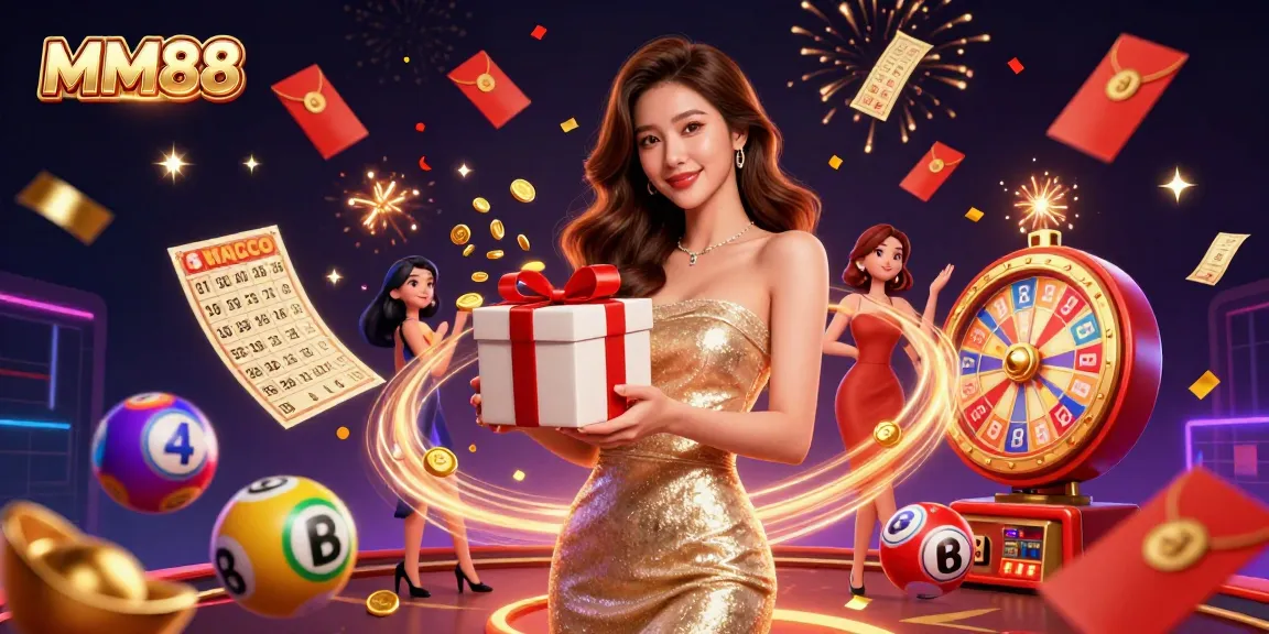 Experience the festive MM88 casino atmosphere with exciting lottery activities and stunning visuals.