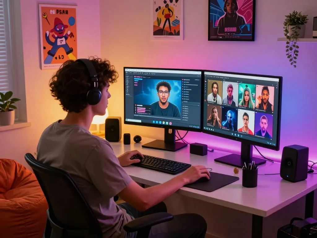 Engaging in an NSFW chat at a cozy home office with vibrant decor.