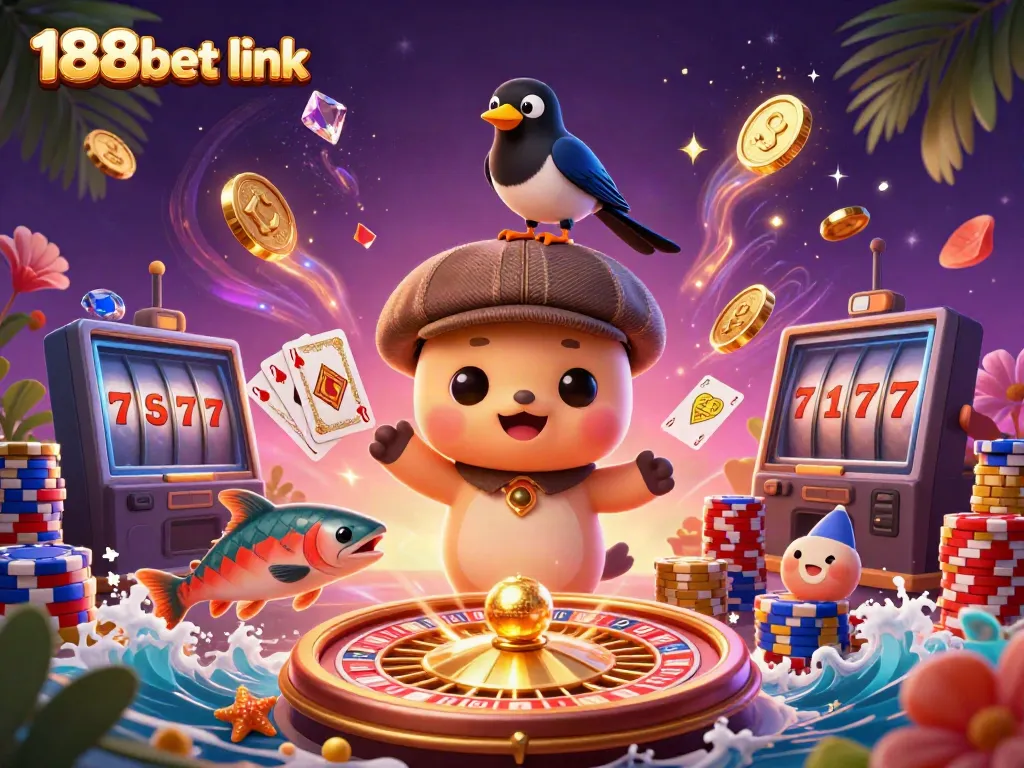 Experience the thrill of gaming with the 188bet link in this vibrant casino illustration.