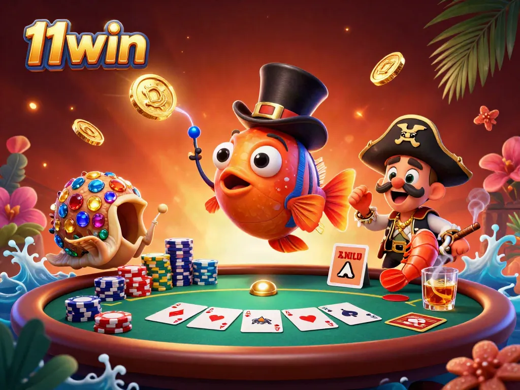 Experience exhilarating wins at 11win while the anglerfish draws golden coins in this vibrant casino scene.