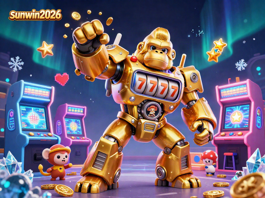 Experience sunwin2026 with vibrant casino-themed action featuring a golden gorilla mech and exciting game elements.