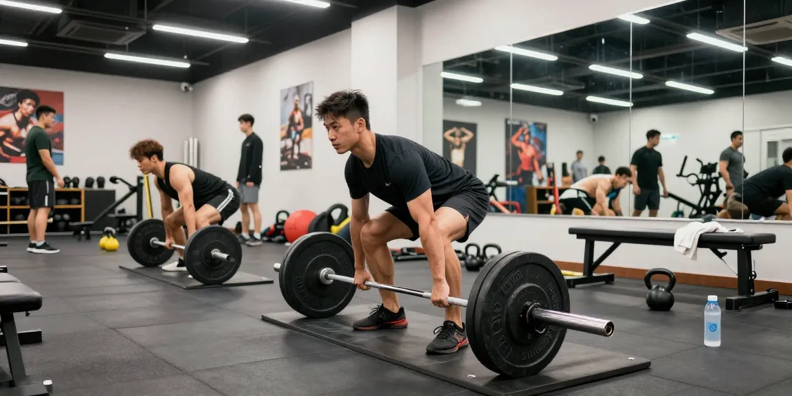 Entrenamiento en el gimnasio con el nombre Esteroidesshop y un hombre levantando pesas.