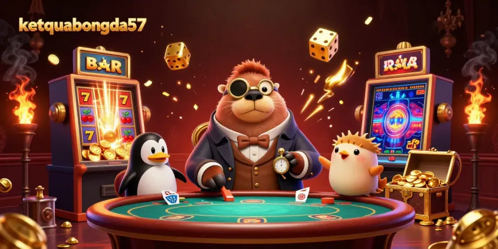 Experience the excitement of ketquabongda57 with a jolly walrus playing poker in a vibrant underwater casino scene.