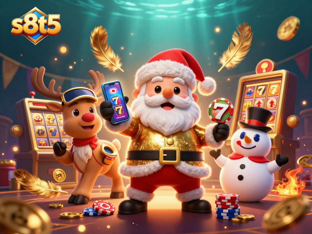 Experience thrilling jackpots with s8t5's dazzling casino scene featuring Santa's festive energy.