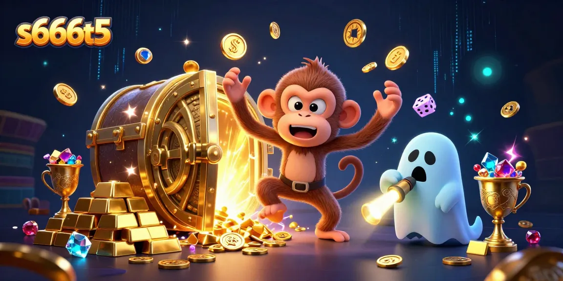 Experience thrilling moments at s666t5 with a playful poltergeist monkey juggling treasures in a haunted casino.