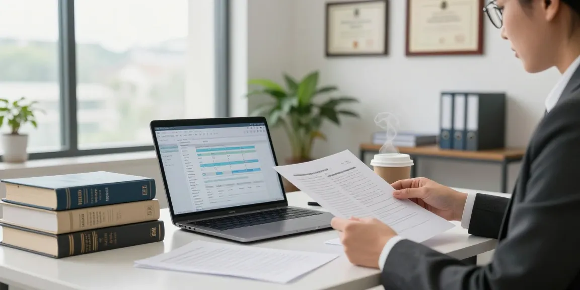 Go through essential legal documents in a professional law office setting.
