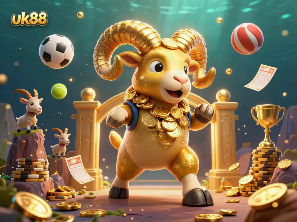 Experience thrilling wins at uk88 with vibrant casino elements showcasing sports balls and golden rewards.