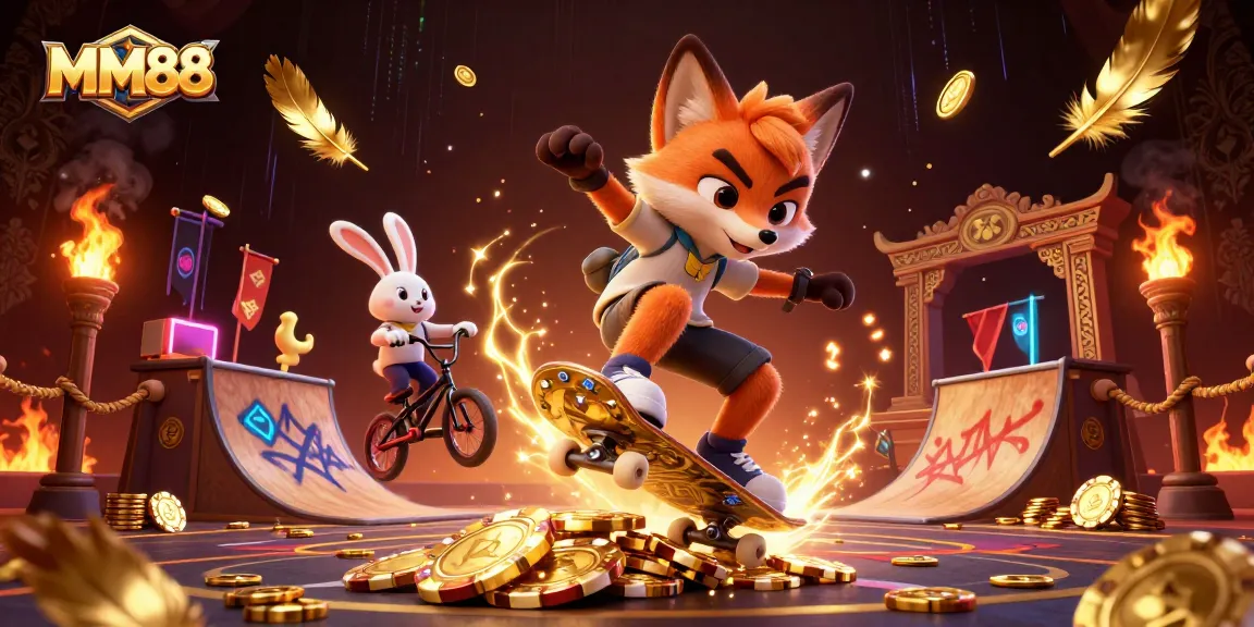 Experience thrilling gameplay with MM88 and dynamic characters in an engaging online casino scene.