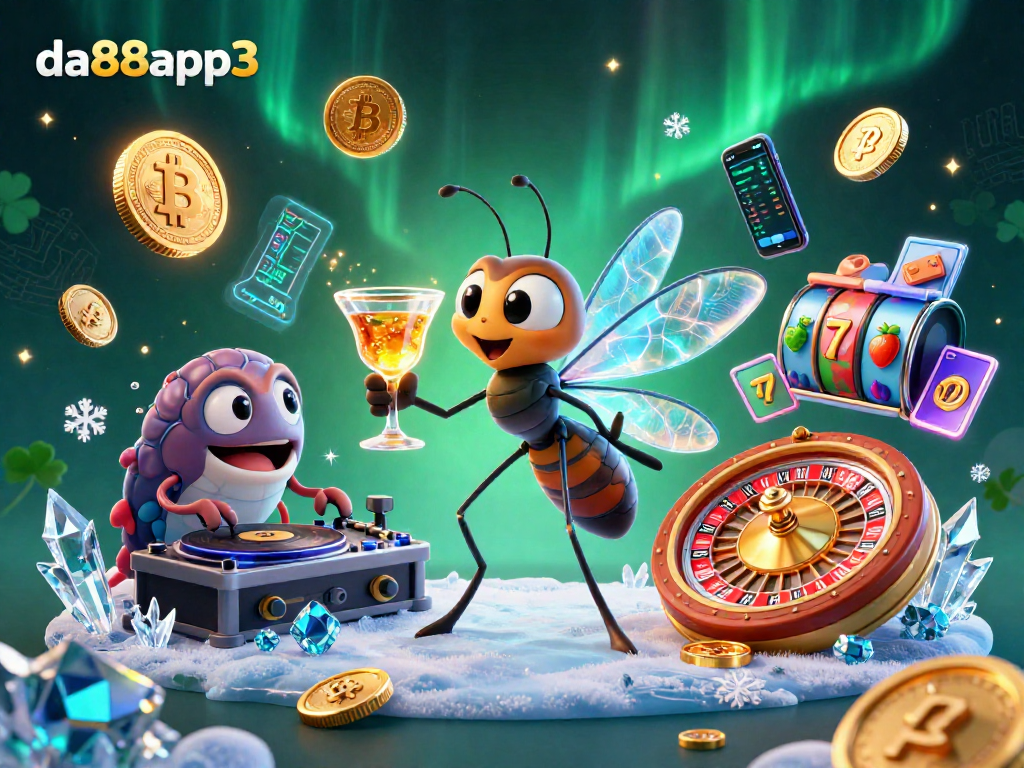 Engage with da88app3's thrilling casino world featuring a unique frozen-in-amber mascot.