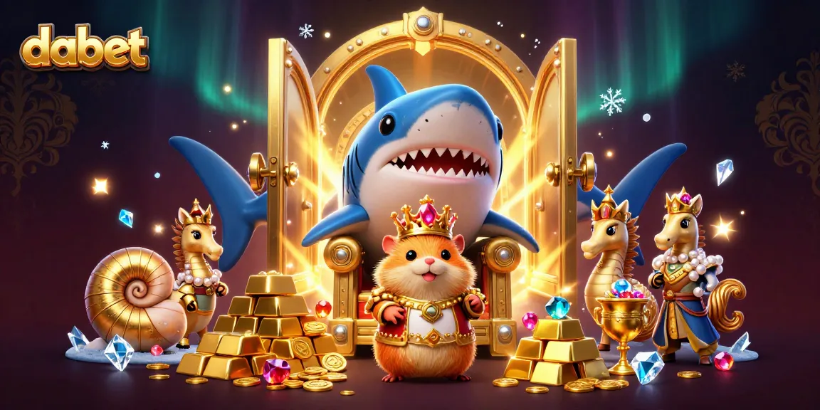 Dabet's vibrant scene featuring a golden hamster king and treasures, captivating casino adventure.