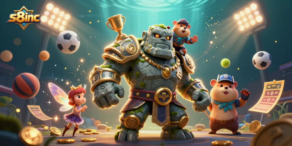 Engage in thrilling betting adventures with s8inc, featuring a mystical stone golem and magical characters.