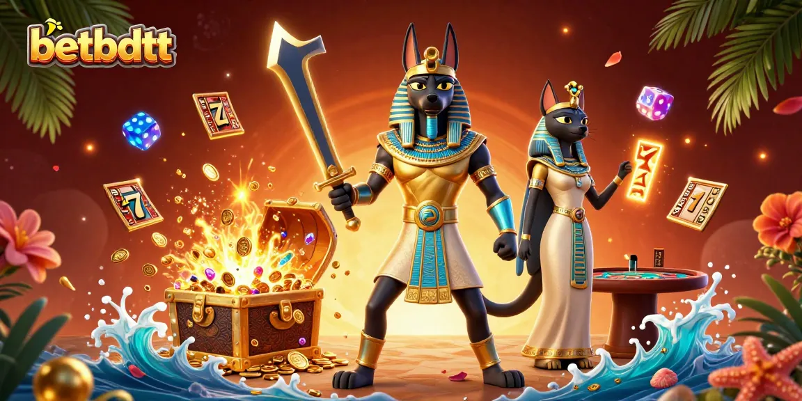 Experience winning thrills at betbdtt with a dynamic 3D casino illustration featuring ancient Egyptian warriors and vibrant gaming elements.