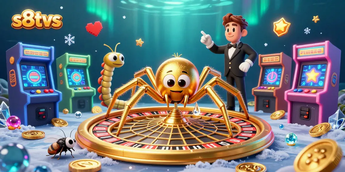 Play exciting casino games with s8tvs while the golden spider spins a roulette wheel.