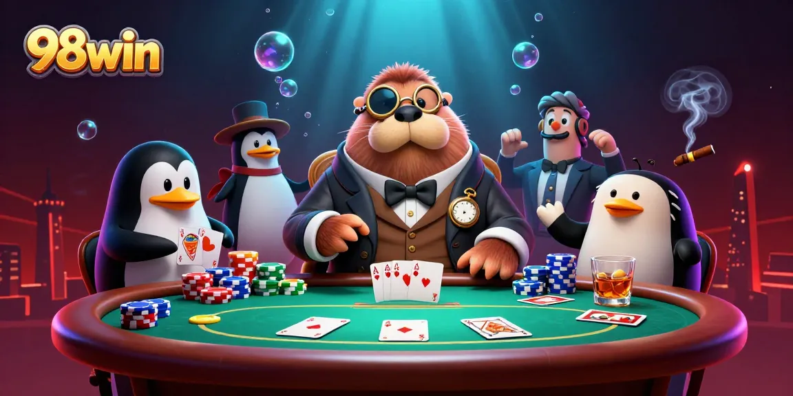 Experience thrilling games at 98win's underwater casino with playful characters and vibrant visuals.