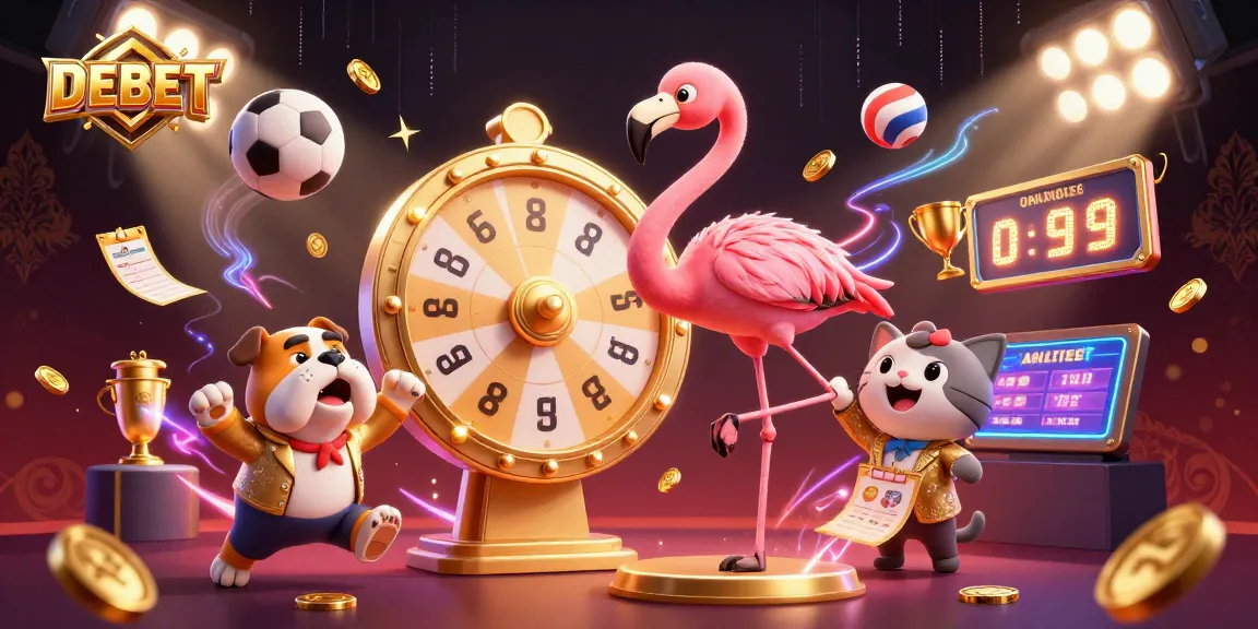 Experience the thrill of DEBET with an exciting casino game show scene featuring vibrant characters and dynamic game elements.