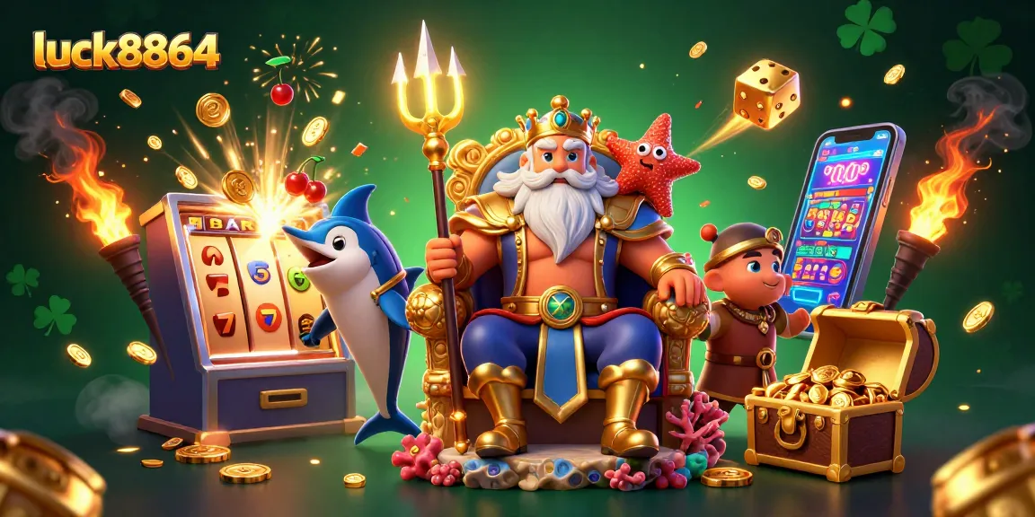 Experience luck8864's vibrant 3D casino adventure with Neptune, jackpots, and colorful gaming elements.