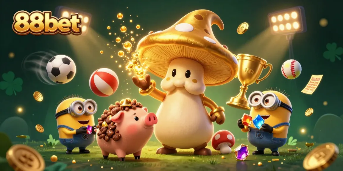 Experience thrilling sports magic with 88bet in a vibrant 3D illustration of a golden wizard and treasures.