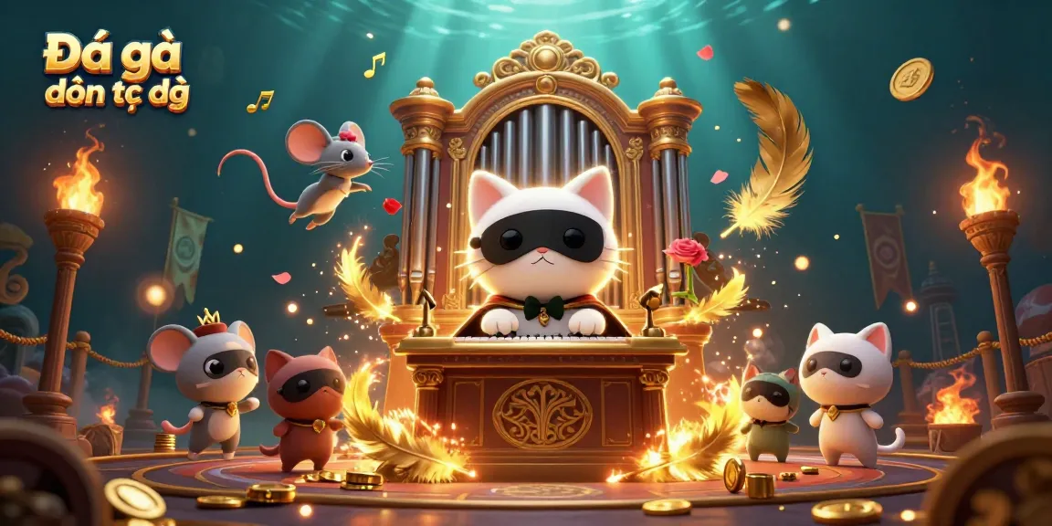 Engage in Đá gà đòn trực tiếp with an energetic scene featuring cartoon characters and dynamic gambling elements.