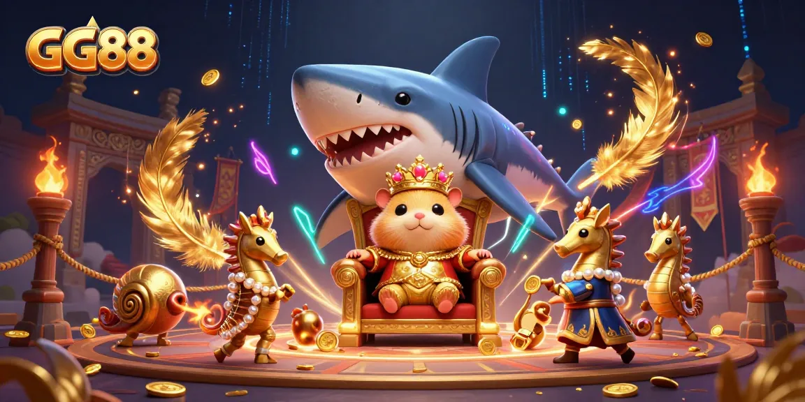 Experience the excitement of GG88's vibrant casino world with a golden hamster king enthroned.